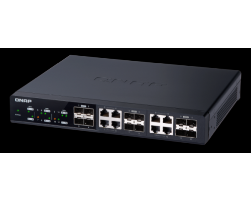 Коммутатор QNAP QSW-M1208-8C 10 Gbps managed switch with 12 SFP + ports, 8 of which are combined with RJ-45, throughput up to 240 Gbps, JumboFrame support.