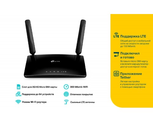 Маршрутизатор 300Mbps 4G LTE Router, 2 internal Wi-Fi antennas, 2 detachable LTE antennas