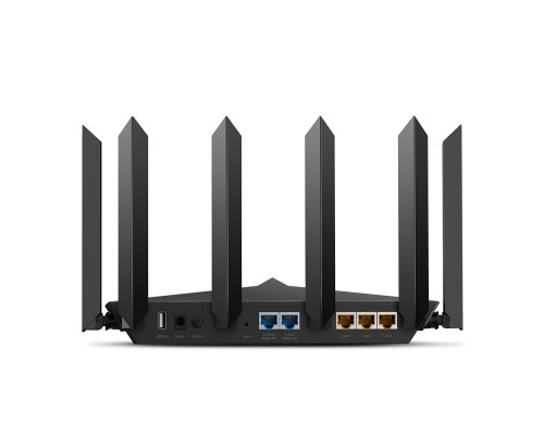 Маршрутизатор AX6600 tri-band wireless Gigabit router, 4804Mbps at 5G band1, 1201Mbps at 5G band2 and 574Mbps at 2.4G, 1*2.5G WAN/LAN port, 1*1G WAN/LAN port, 3*1G LAN ports, 1*USB 3.0 port, 1*USB 2.0 port, 8 antennas, support Homecare Pro, OneMesh,