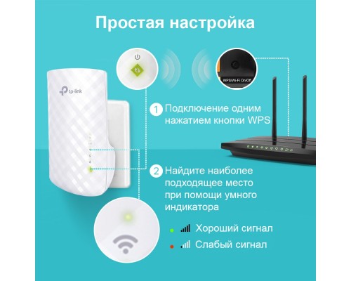 Точка доступа AC750 OneMeshTM WiFi Range Extender, 300Mbps at 2.4G and 433Mbps at 5G, compact house with internal antennas, 1 10/100Mbps Ethernet port, WPS button for quick setup, Smart Indicator for best location, support OneMeshTMtechnology (802.11