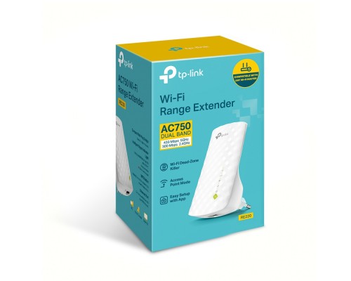 Точка доступа AC750 OneMeshTM WiFi Range Extender, 300Mbps at 2.4G and 433Mbps at 5G, compact house with internal antennas, 1 10/100Mbps Ethernet port, WPS button for quick setup, Smart Indicator for best location, support OneMeshTMtechnology (802.11