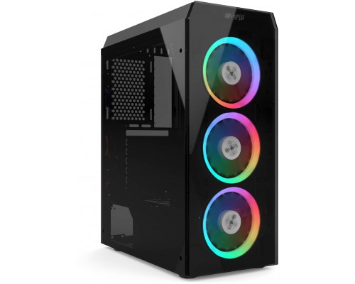 Корпус CASE HIPER HG-C106RGB COEUS (ATX, SPCC0.5, USB 3.0+USB2.0, Front 3x120mm RGB Fan, Black)