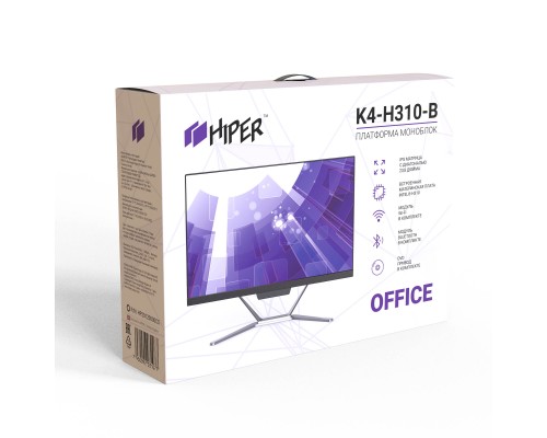 Платформа AIO HIPER Office HO-K2-H310-B, 23.8''display IPS (1920x1080), m/b INTEL H310, no CPU, no RAM(DDR4 SO-DIMM 2400 МГц), no HDD, 1*HDMI, 1*COM, 4*USB3.0, 2*USB2.0, 1*RJ45 Gigabit LAN, AUDIO IN/OUT, WiFi+BT, 120W ext. PSU, Black