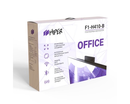 Платформа AIO HIPER Office HO-F1-H410-B, 23.8''display IPS (1920x1080), m/b INTEL H410, no CPU, no RAM(DDR4 SO-DIMM 2400 МГц), no HDD, 1*HDMI, 1*DP, 3*USB3.0, 1*USB3.0 type C, 2*USB2.0, 1*RJ45 Gigabit LAN, AUDIO IN/OUT, Pop-up webcam 2.0M + Mic, WiFi