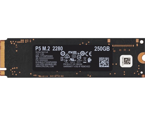 Накопитель M.2 SSD Crucial P5 SSD 250GB, M.2 (2280), PCIe Gen 3.0, NVMe, R3400/W1400, 150 TBW