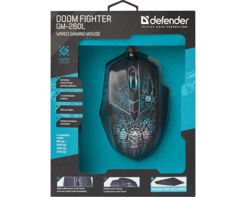 Мышь USB OPTICAL DOOM FIGHTER GM-260L 52260 DEFENDER