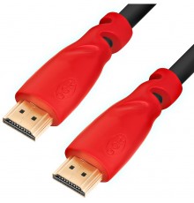 Кабель Greenconnect  5.0m HDMI версия 2.0, HDR 4:2:2, Ultra HD, 4K 60 fps 60Hz/5K*30Hz, 3D, AUDIO, 18.0 Гбит/с, 28/28 AWG, OD7.3mm, тройной экран, черный, красные коннекторы, GCR-HM351-5.0m                                                             