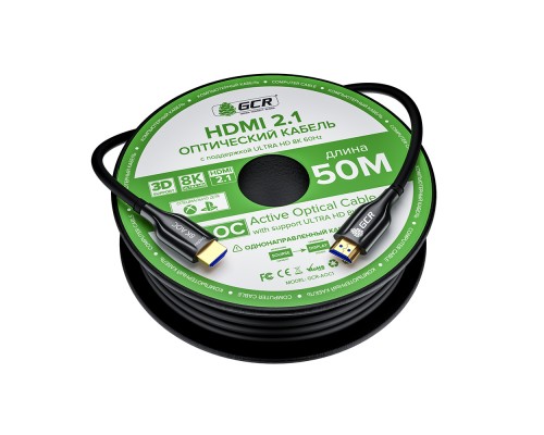 Кабель GCR 50m оптический HDMI 2.1 8K 60Hz, для подключения SmartTV, AppleTV, XBOX Series X, PS5, GCR-52441