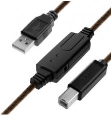 Кабель Greenconnect  USB 2.0 с активным усилителем сигнала 15.0m AM/BM, 24/22 AWG экран, армированный, морозостойкий, разъём для доп.питания, черно-прозрачный                                                                                            