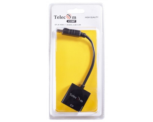 Адаптер-переходник Telecom DisplayPort (Male) - HDMI (Female) 4K@60Hz, 0.2 метра, чёрный (TA555)