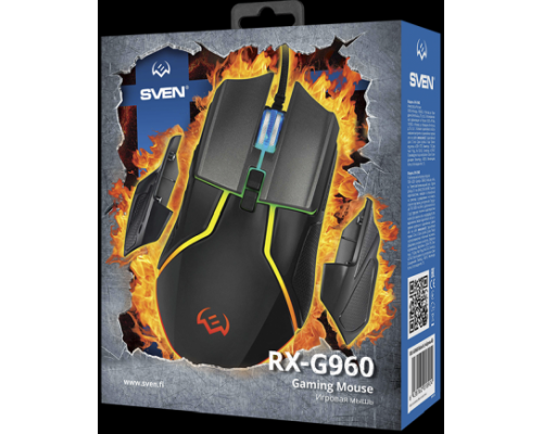 Игровая мышь SVEN RX-G960 (7+1кл. 500-6400 DPI, ПО, грузики, подсветка, сменные панели, игров. упак)