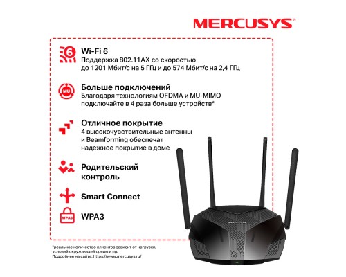 WiFi Роутер AX18000 dual band WiFi 6 router, 1*10/100/1000Mbps WAN, 3*10/100/1000Mbps LAN