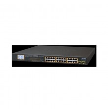 Коммутатор PLANET 24-Port 10/100/1000T 802.3at PoE + 2-Port 1000SX SFP Gigabit Switch with LCD PoE Monitor (300W PoE Budget, Standard/VLAN/Extend mode)                                                                                                   