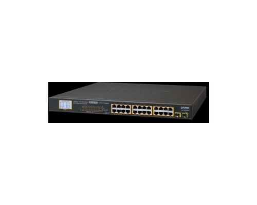 Коммутатор PLANET 24-Port 10/100/1000T 802.3at PoE + 2-Port 1000SX SFP Gigabit Switch with LCD PoE Monitor (300W PoE Budget, Standard/VLAN/Extend mode)