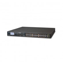 Коммутатор PLANET 24-Port 10/100TX 802.3at PoE + 2-Port Gigabit TP/SFP Combo Ethernet Switch with LCD PoE Monitor (300W)                                                                                                                                  