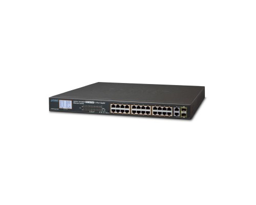 Коммутатор PLANET 24-Port 10/100TX 802.3at PoE + 2-Port Gigabit TP/SFP Combo Ethernet Switch with LCD PoE Monitor (300W)
