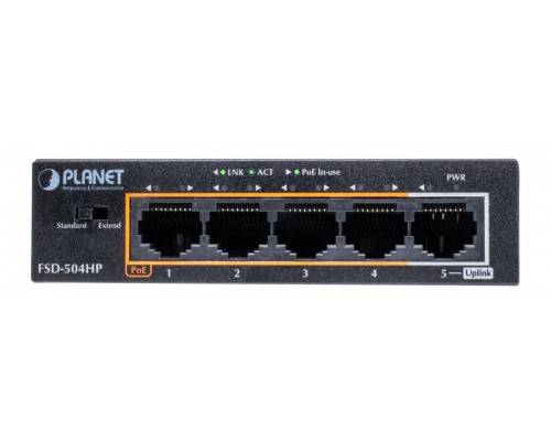 Коммутатор PLANET 4-Port 10/100Mbps 802.3af/at POE + 1-Port 10/100MBPS Desktop Switch (60W POE Budget, External Power Supply)