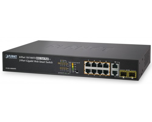 Коммутатор PLANET 8-Port 10/100TX 802.3at High Power POE +  2-Port Gigabit TP/SFP Combo Managed Ethernet Switch (120W)