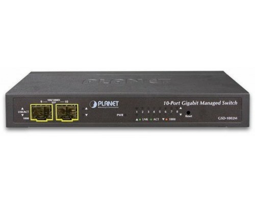 Коммутатор PLANET IPv4/IPv6 Managed 8-Port 10/100/1000Mbps + 2-Port 100/1000X SFP Gigabit Desktop Ethernet Switch (POE PD, External PWR)