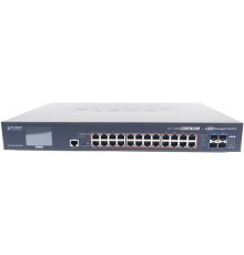 Коммутатор PLANET L2+/L4 24-Port 10/100/1000T 802.3at PoE + 4-Port 10G SFP+ Managed Switch with Color LCD Touch Screen, Hardware Layer3 IPv4/IPv6 Static Routing (600W PoE Budget, ONVIF)                                                                 
