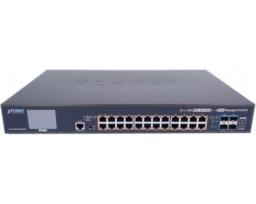 Коммутатор PLANET L2+/L4 24-Port 10/100/1000T 75W Ultra PoE + 4-Port 10G SFP+ Managed Switch with Color LCD Touch Screen, Hardware Layer3 IPv4/IPv6 Static Routing (400W PoE Budget, ONVIF)