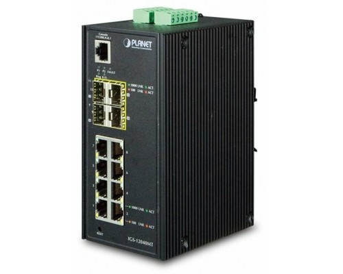 Коммутатор IP30 Industrial 8* 1000TP + 4* 100/1000F SFP Full Managed Ethernet Switch (-40 to 75 degree C, 2*DI, 2*DO, 12V-72VDC IN), ERPS Ring, 1588