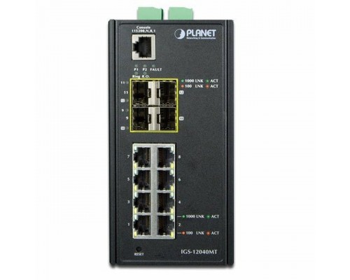 Коммутатор IP30 Industrial 8* 1000TP + 4* 100/1000F SFP Full Managed Ethernet Switch (-40 to 75 degree C, 2*DI, 2*DO, 12V-72VDC IN), ERPS Ring, 1588