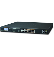 Коммутатор PLANET 16-Port 10/100TX 802.3at PoE + 2-Port Gigabit TP/SFP Combo Ethernet Switch with LCD PoE Monitor (300W)                                                                                                                                  