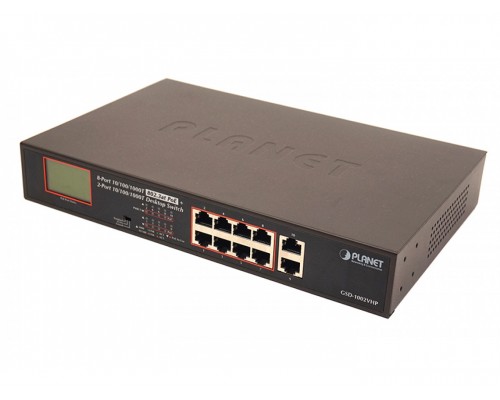 Коммутатор PLANET 8-Port 10/100/1000T 802.3at PoE + 2-Port 10/100/1000T Desktop Switch with LCD PoE Monitor (120W PoE Budget, Standard/VLAN/Extend mode)