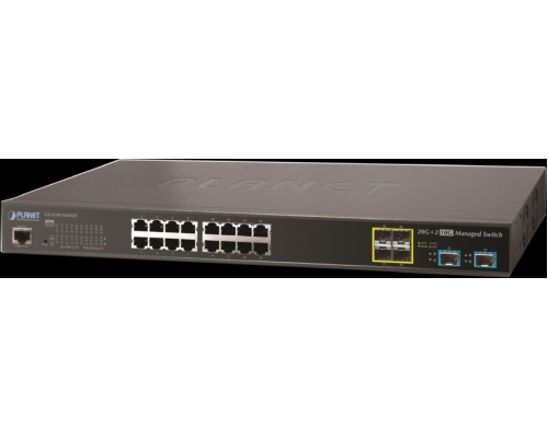 Коммутатор PLANET L2+/L4 16-Port 10/100/1000T + 4-port 100/1000X SFP + 2-Port 10G SFP+ Managed Switch, with Hardware Layer3 IPv4/IPv6 Static Routing, W/ 48V Redundant Power