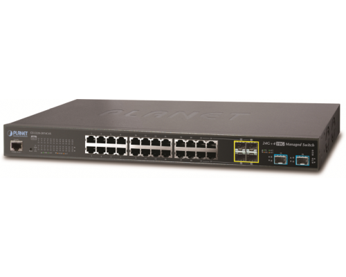 Коммутатор PLANET L2+/L4 20-Port 10/100/1000T + 4-port Gigabit TP/SFP combo + 4-Port 10G SFP+ Managed Switch, with Hardware Layer3 IPv46/IPv6 Static Routing, , W/ 48V Redundant Power