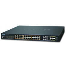 Коммутатор PLANET IPv6/IPv4, 24-Port Managed 60W Ultra PoE Gigabit Ethernet Switch + 4-Port Gigabit Combo TP/SFP (600W PoE budget, SNMPv3, 802.1Q VLAN, IGMP Snooping, SSL, SSH, ACL)                                                                     