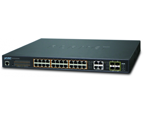 Коммутатор PLANET IPv6/IPv4, 24-Port Managed 60W Ultra PoE Gigabit Ethernet Switch + 4-Port Gigabit Combo TP/SFP (600W PoE budget, SNMPv3, 802.1Q VLAN, IGMP Snooping, SSL, SSH, ACL)