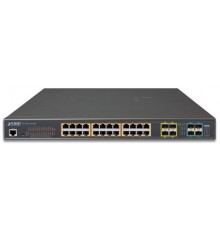 Коммутатор PLANET L2+/L4 24-Port 10/100/1000T 75W Ultra PoE with 4 shared SFP + 4-Port 10G SFP+ Managed Switch, with Hardware Layer3 IPv4/IPv6 Static Routing,  W/ 48V Redundant Power (400W PoE Budget, ONVIF)                                           