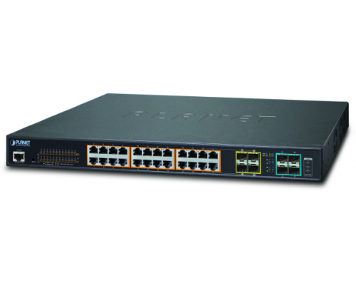 Коммутатор PLANET L2+/L4 24-Port 10/100/1000T 802.3at PoE with 4 shared SFP + 4-Port 10G SFP+ Managed Switch, with Hardware Layer3 IPv4/IPv6 Static Routing (400W PoE Budget, ONVIF)