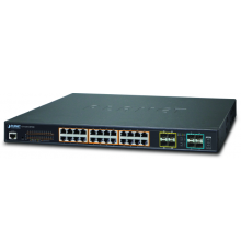 Коммутатор PLANET L2+/L4 24-Port 10/100/1000T 802.3at PoE with 4 shared SFP + 4-Port 10G SFP+ Managed Switch, with Hardware Layer3 IPv4/IPv6 Static Routing,  W/ 48V Redundant Power (400W PoE Budget, ONVIF)                                             