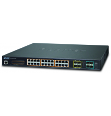 Коммутатор PLANET L2+/L4 24-Port 10/100/1000T 802.3at PoE with 4 shared SFP + 4-Port 10G SFP+ Managed Switch, with Hardware Layer3 IPv4/IPv6 Static Routing,  W/ 48V Redundant Power (600W PoE Budget, ONVIF)                                             