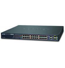 Коммутатор PLANET 24-Port 10/100TX 802.3at High Power POE +  2-Port Gigabit TP/SFP Combo Managed Ethernet Switch (420W)                                                                                                                                   