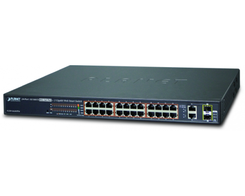 Коммутатор PLANET 24-Port 10/100TX 802.3at High Power POE +  2-Port Gigabit TP/SFP Combo Managed Ethernet Switch (420W)