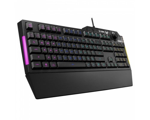 Игровая клавиатура TUF Gaming K1 , чёрная (мембранная, RGB подсветка, USB, регулятор громкости),