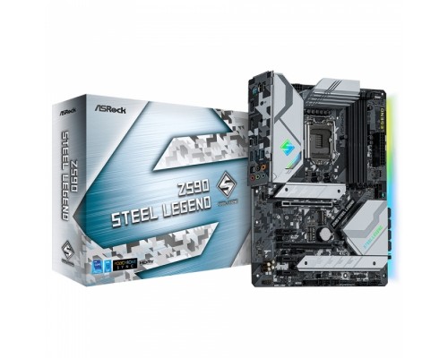 Материнская плата Z590 STEEL LEGEND, Socket 1200, Intel®Z590, 4xDDR4-3200, HDM+DP, 2xPCI-Ex16, 3xPCI-Ex1, 6xSATA3(RAID 0/1/5/10), 4xM.2, 8 Ch Audio, 1x2,5GLan, (2+4)xUSB2.0, (3+4)xUSB3.2, (1+1)xUSB3.2 Type-C™, 1xPS/2, ATX, RTL