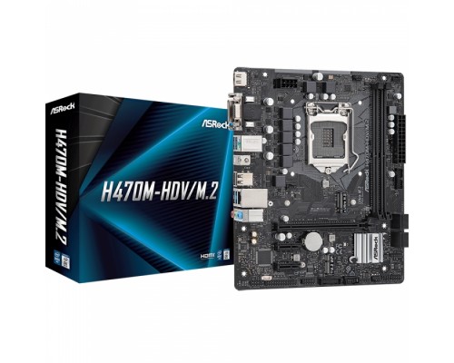 Материнская плата H470M-HDV/M.2, Socket 1200, Intel®H470, 2xDDR4-2933, D-SUB+DVI-D+HDMI, 1xPCI-Ex16, 2xPCI-Ex1, 4xSATA3(RAID 0/1/5/10), 2xM.2, 8 Ch Audio, 1xGLan, (2+3)xUSB2.0, (4+4)xUSB3.2, 1xPS/2, mATX, RTL