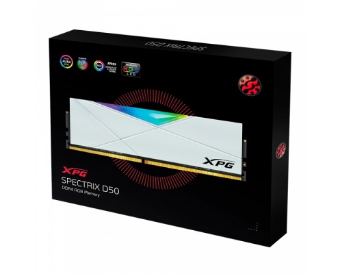 Оперативная память 16GB ADATA DDR4 3600 DIMM XPG SPECTRIX D50 RGB White Gaming Memory AX4U36008G18A-DW50 Non-ECC, CL18, 1.35V, Heat Shield, Kit (2x8GB), RTL