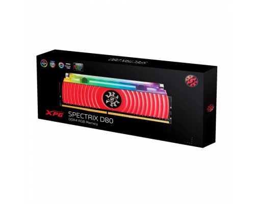 Оперативная память 8GB ADATA DDR4 3200 DIMM XPG SPECTRIX D80 RGB Red Gaming Memory AX4U320038G16A-SR80 Non-ECC, CL16, 1.35V, Heat Shield, RTL, (774848)