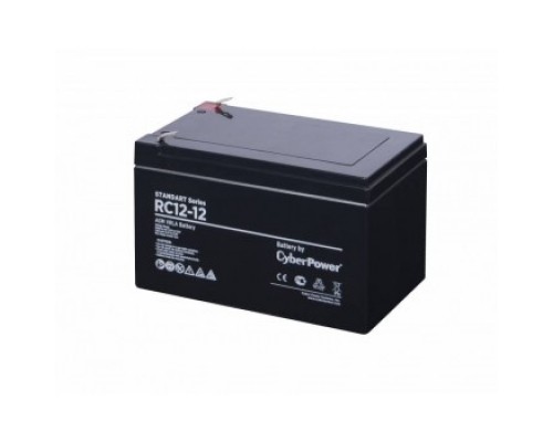 Аккумулятор для ИБП Battery CyberPower Standart series RС 12-12, voltage 12V, capacity (discharge 20 h) 12Ah, max. discharge current (5 sec) 165A, max. charge current 3.3A, lead-acid type AGM, terminals F2, LxWxH 151x98x93mm., full height with termin