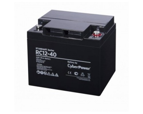 Аккумулятор для ИБП Battery CyberPower Standart series RС 12-40, voltage 12V, capacity (discharge 20 h) 40Ah, max. discharge current (5 sec) 380A, max. charge current 12A, lead-acid type AGM, terminals under bolt M6, LxWxH 197x165x170mm., full height