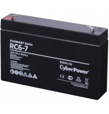 Аккумулятор для ИБП Battery CyberPower Standart series RС 6-7, voltage 6V, capacity (discharge 20 h) 7Ah, max. discharge current (5 sec) 105A, max. charge current 2.1A, lead-acid type AGM, terminals F1, LxWxH 151x34x94mm., full height with terminals 