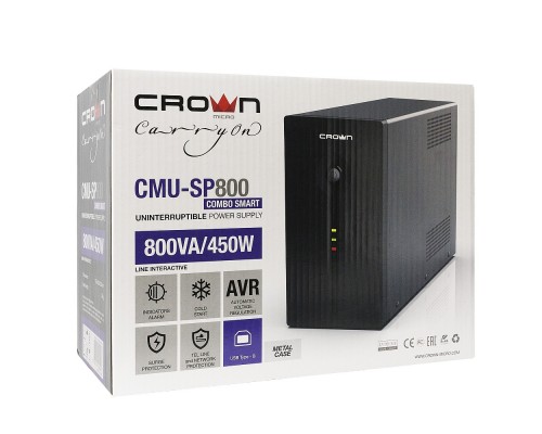 ИБП CROWN 450 wat (1x12V/9AH) 2*IEC +2*Shuko + RJ45/11 (1GER remov3ble сзЫе 1.2м) 76X45Transformer W/ AVR