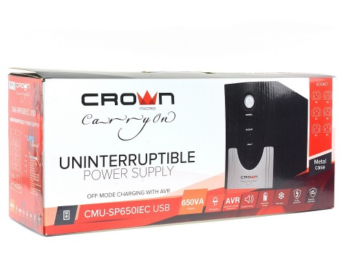 ИБП CROWN 390Ватт (1x12V/7AH) 4*IEC (Отключаемый кабель 1.2м) 76X40 Transformer W/AVR with RJ 11/45