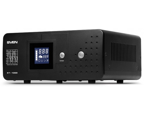 ИБП UPS SVEN RT-1000 line interactive continuous long-time backup, automatic voltage regulator, 600W, 1000VA, 2 outlets, batteries not included, 300mm x 270mm x 140mm, 9.9 kg